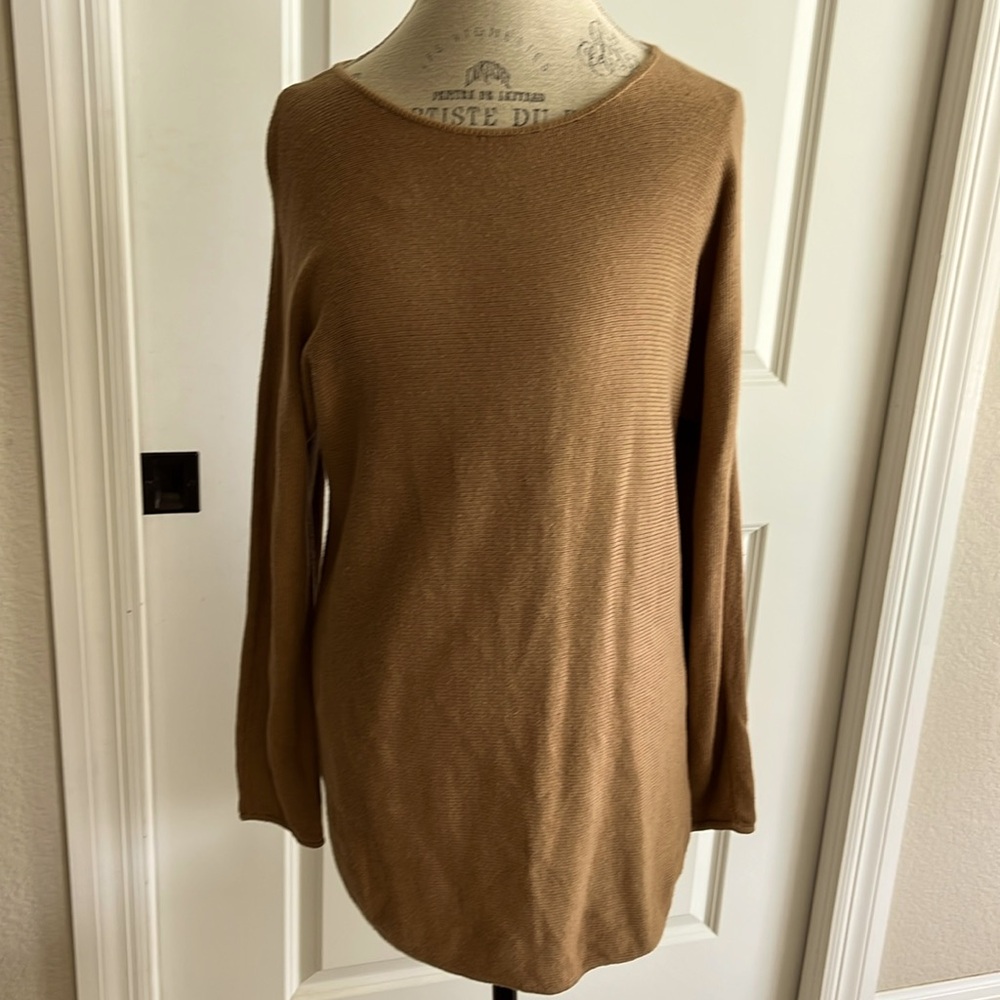EUC Michael Kors tan knotted long sleeve Tunic Sweater w/gold zipper in back M